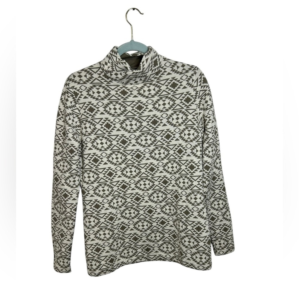 Duluth Trading Co Women’s Coolmax Mock Neck Cream Olive Aztec Pullover medium - Picture 14 of 14